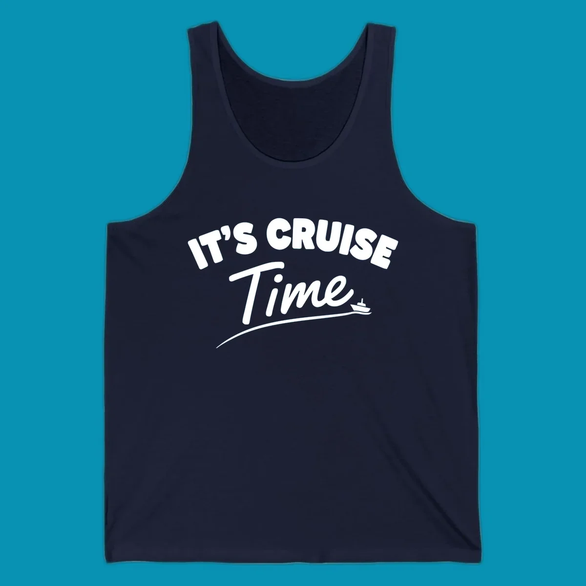 White text reading 'IT'S CRUISE TIME' with a small cruise ship and wave illustration on gray background