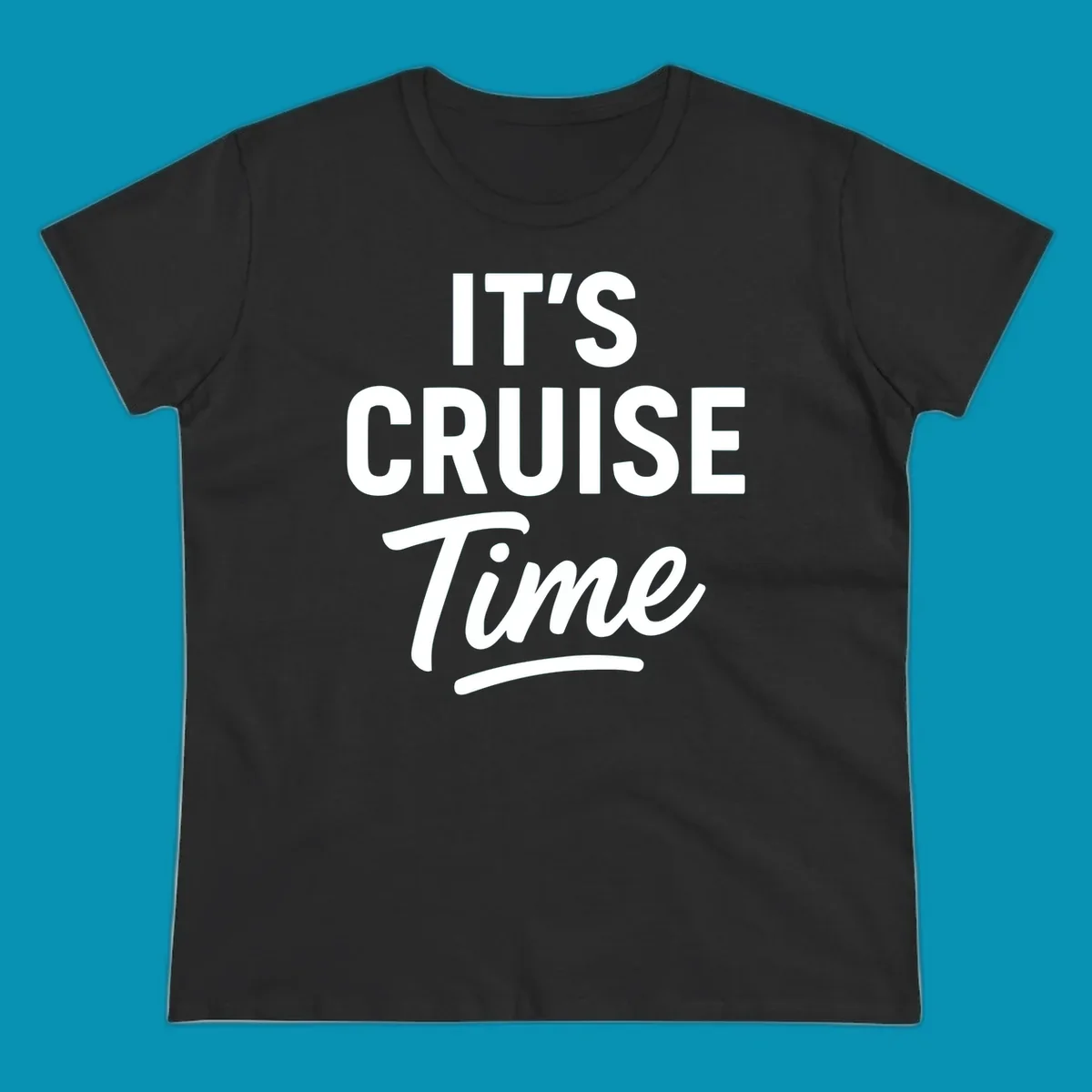 Bold white typography reading 'IT'S CRUISE Time' with decorative underline on gray background—cruise vacation shirt design