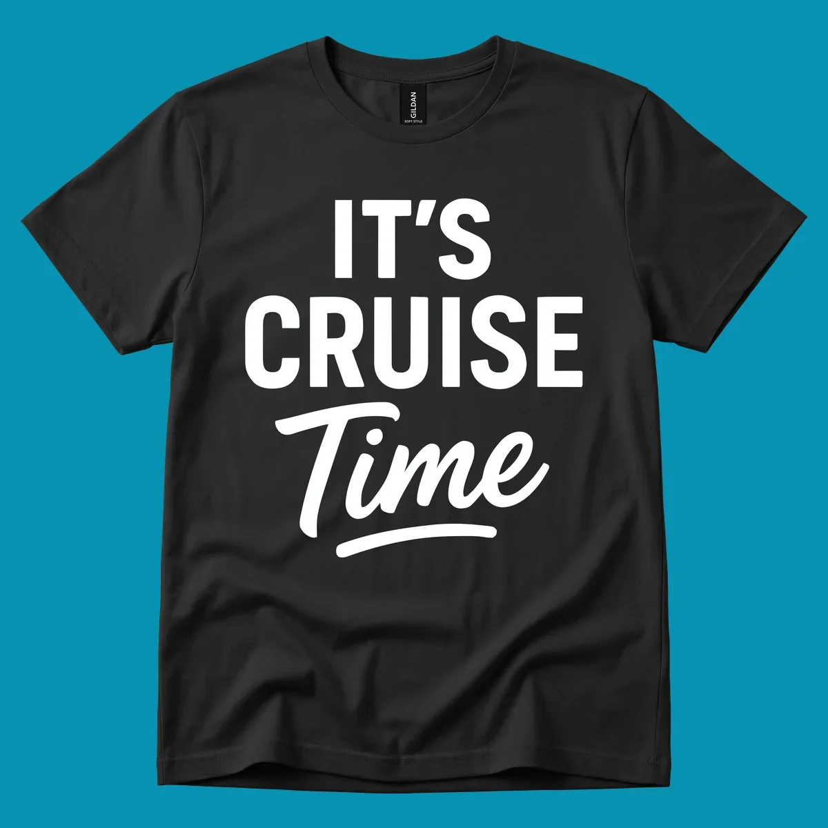 Bold white typography reading 'IT'S CRUISE Time' with decorative underline on gray background—cruise vacation shirt design