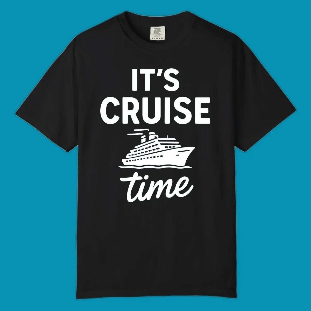 White cruise ship illustration with 'IT'S CRUISE time' text on gray background - it's cruise time design