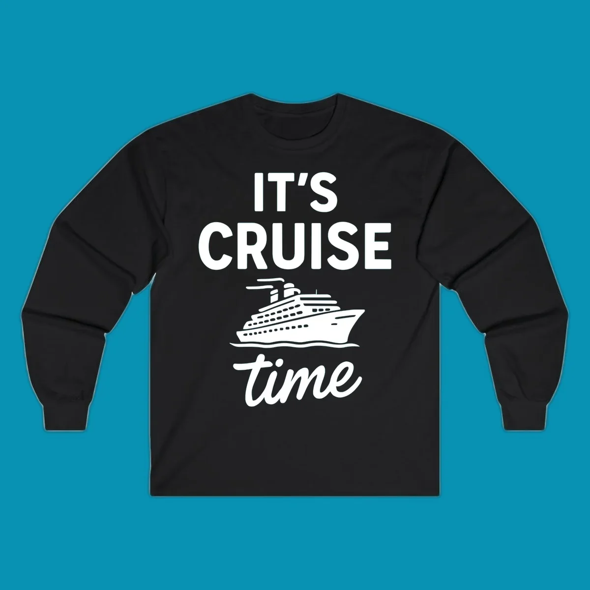 White cruise ship illustration with 'IT'S CRUISE time' text on gray background - it's cruise time design