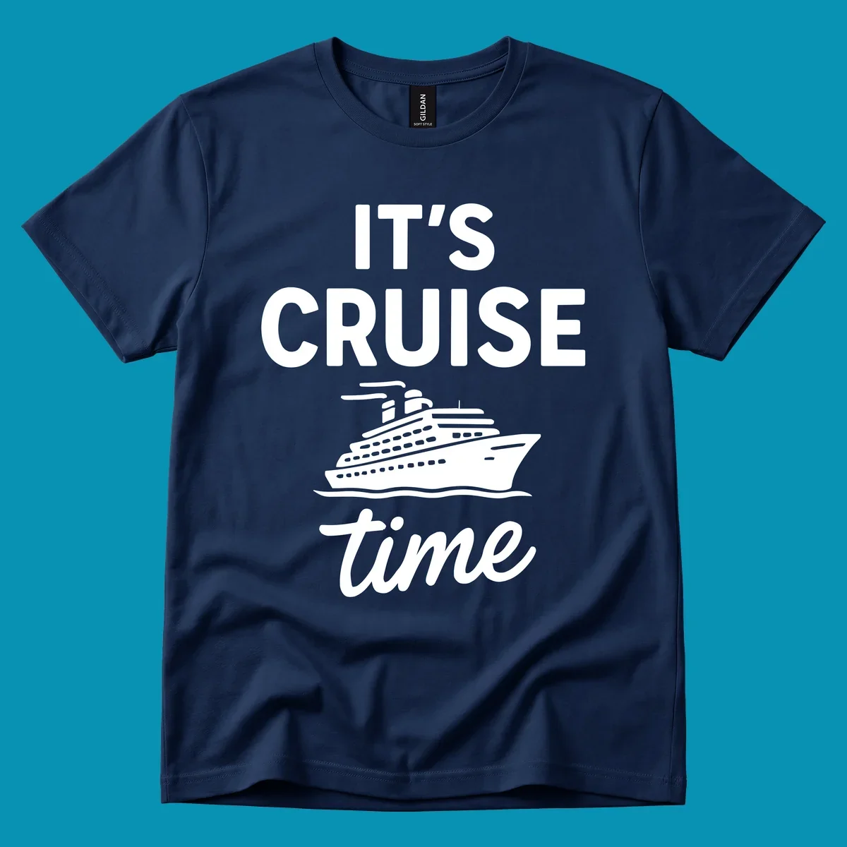 White cruise ship illustration with 'IT'S CRUISE time' text on gray background - it's cruise time design