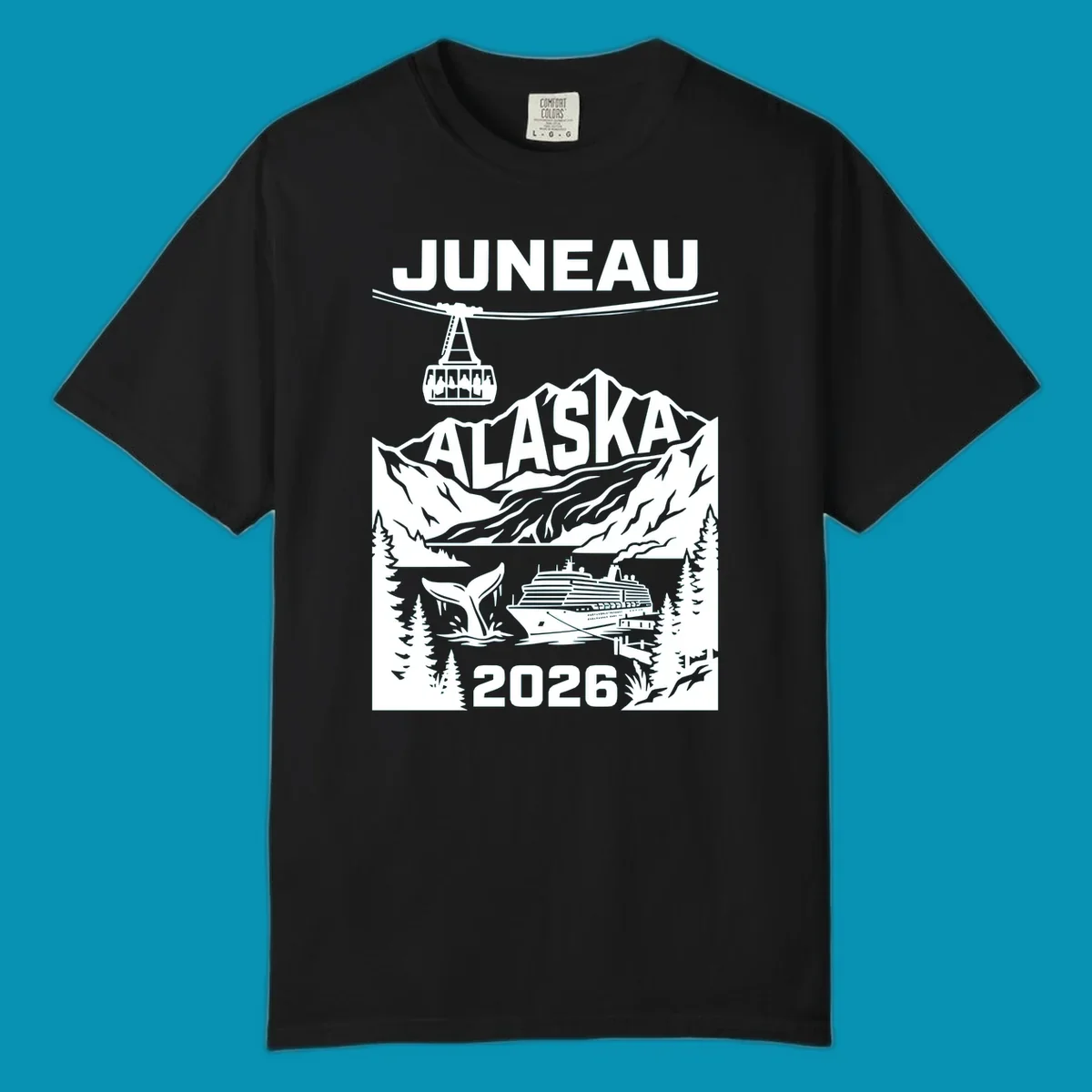 Alaska cruise-themed apparel design featuring vibrant vacation imagery for group-matching cruise shirts