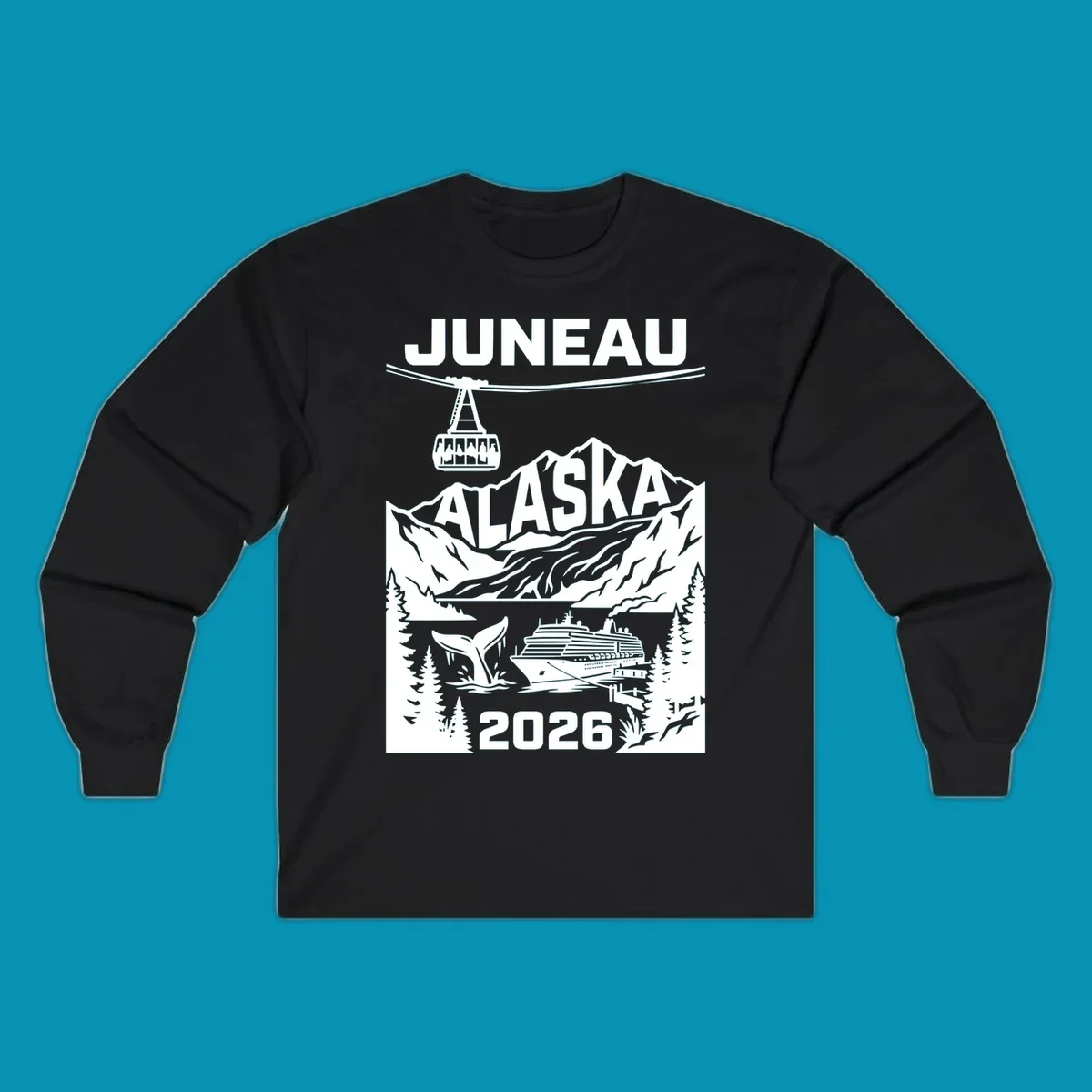 Alaska cruise-themed apparel design featuring vibrant vacation imagery for group-matching cruise shirts