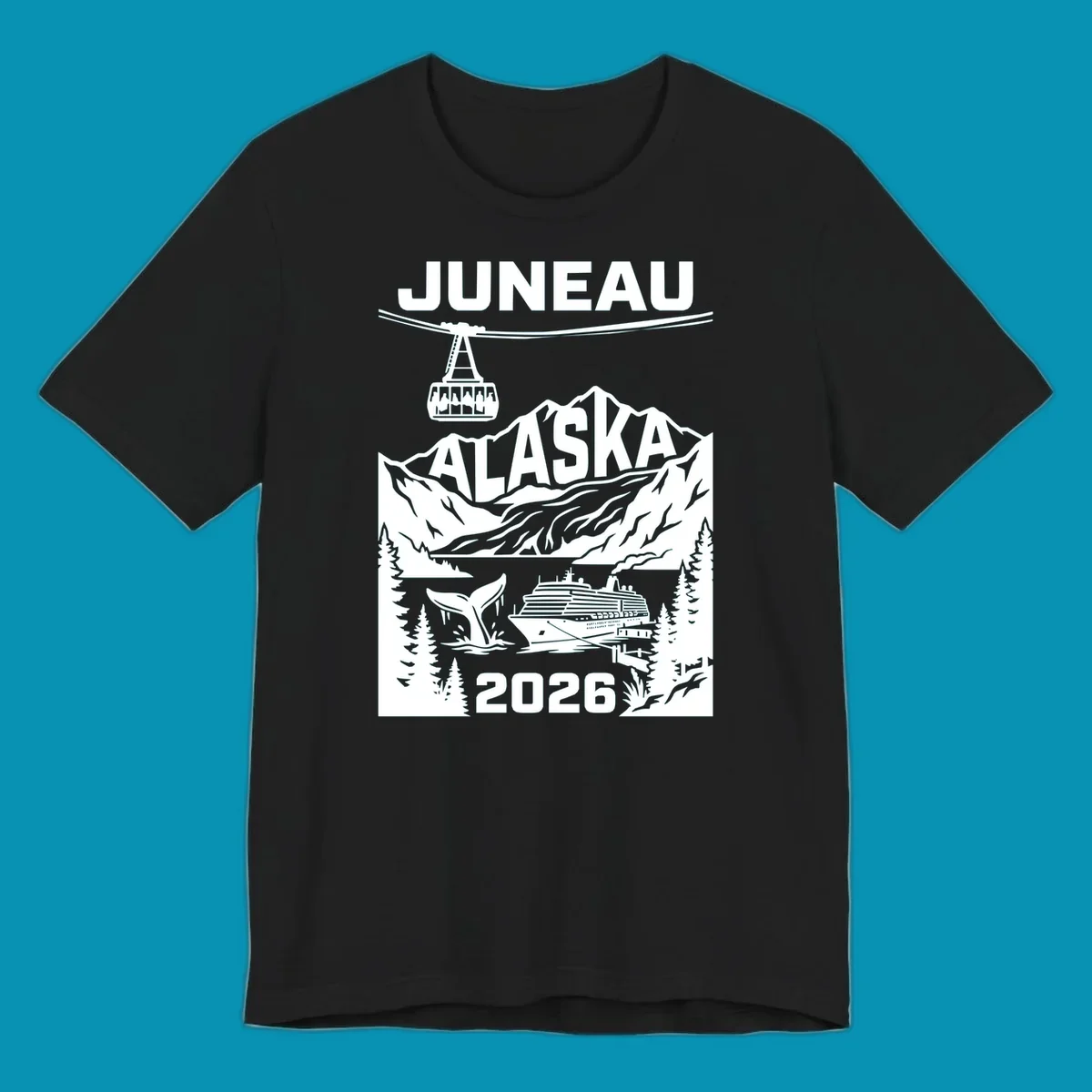 Alaska cruise-themed apparel design featuring vibrant vacation imagery for group-matching cruise shirts