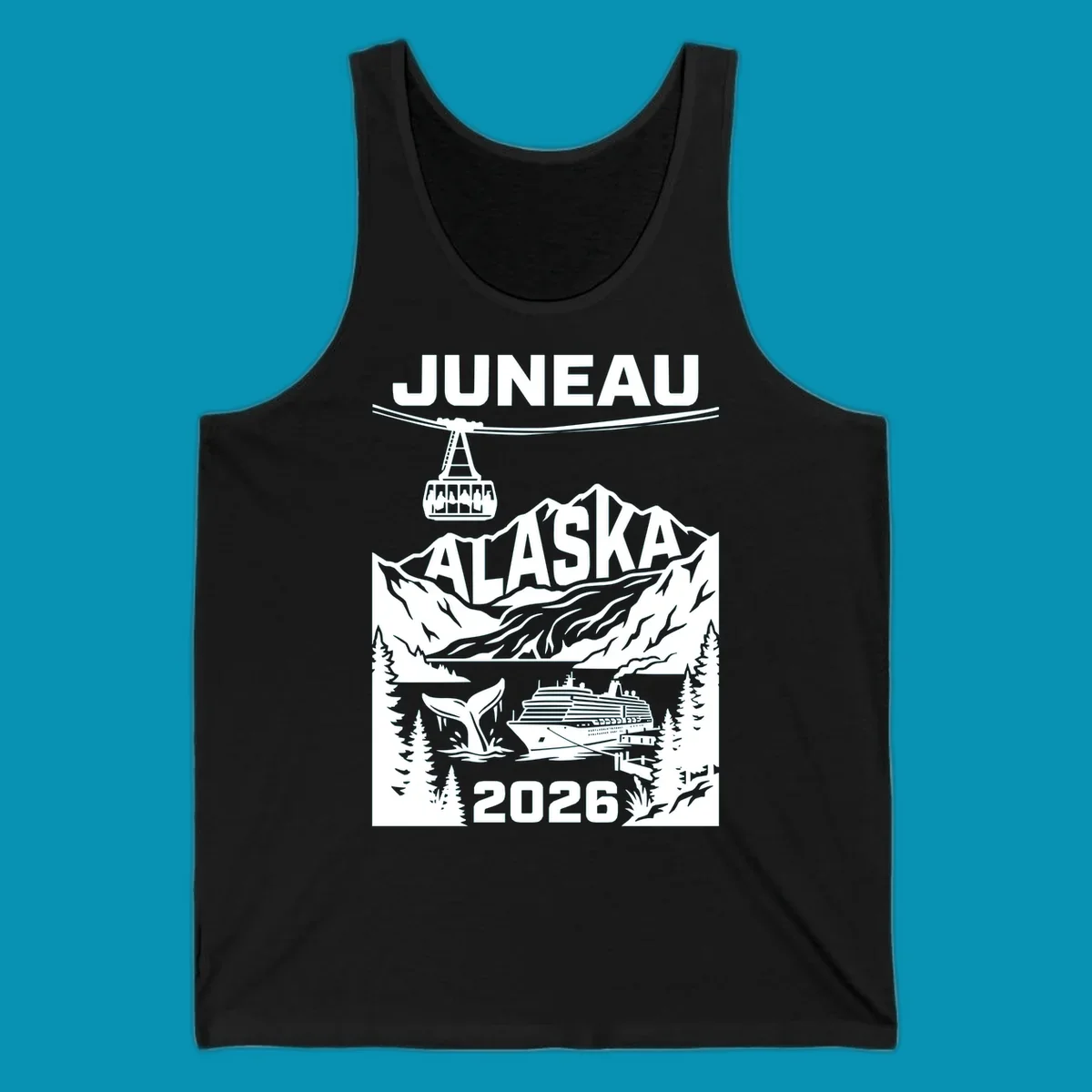 Alaska cruise-themed apparel design featuring vibrant vacation imagery for group-matching cruise shirts