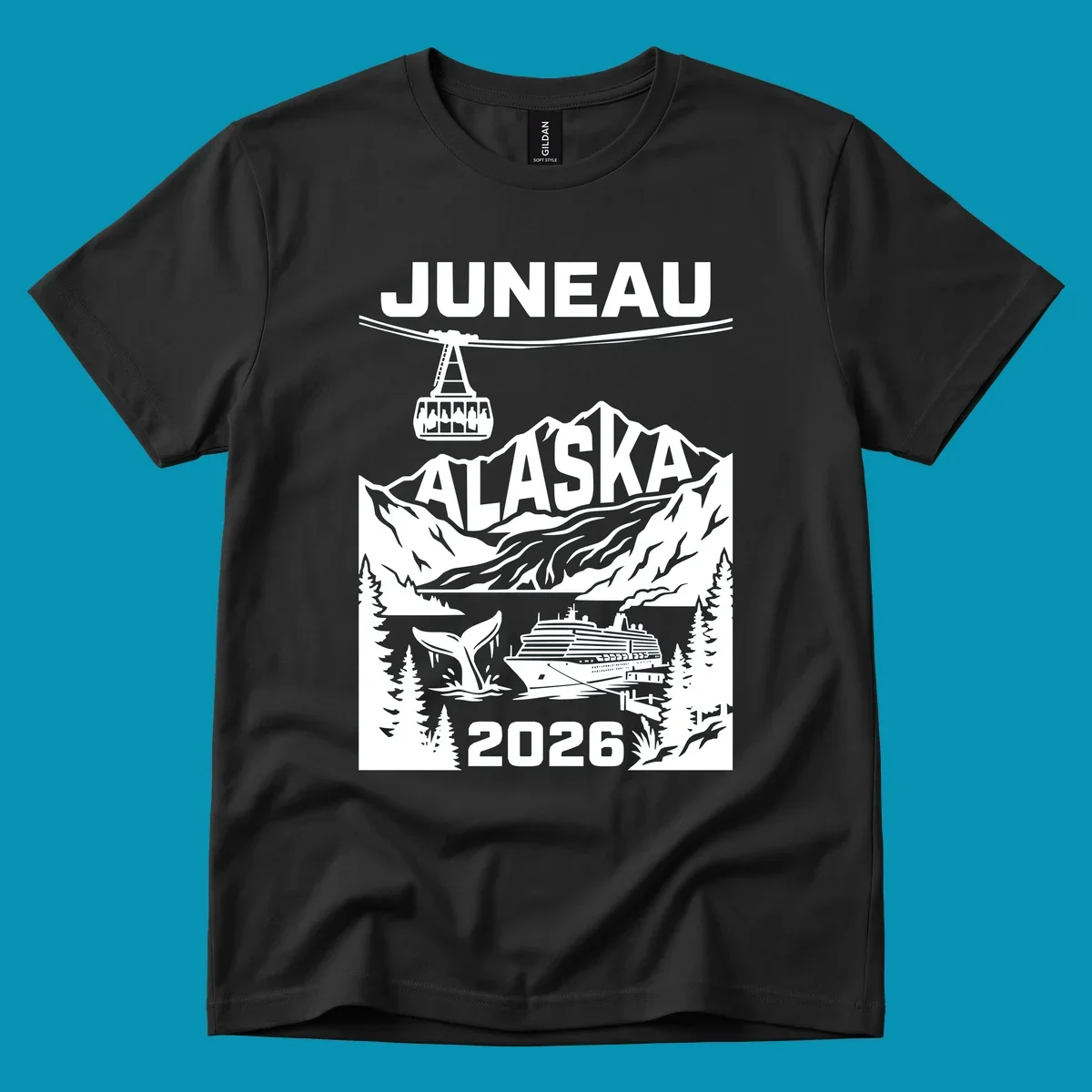 Alaska cruise-themed apparel design featuring vibrant vacation imagery for group-matching cruise shirts