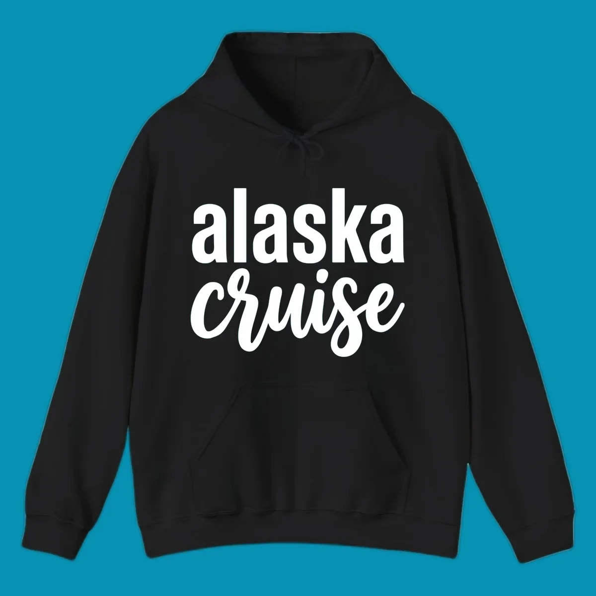 Bold white text reading 'alaska cruise' on gray background, modern typography design for cruise apparel