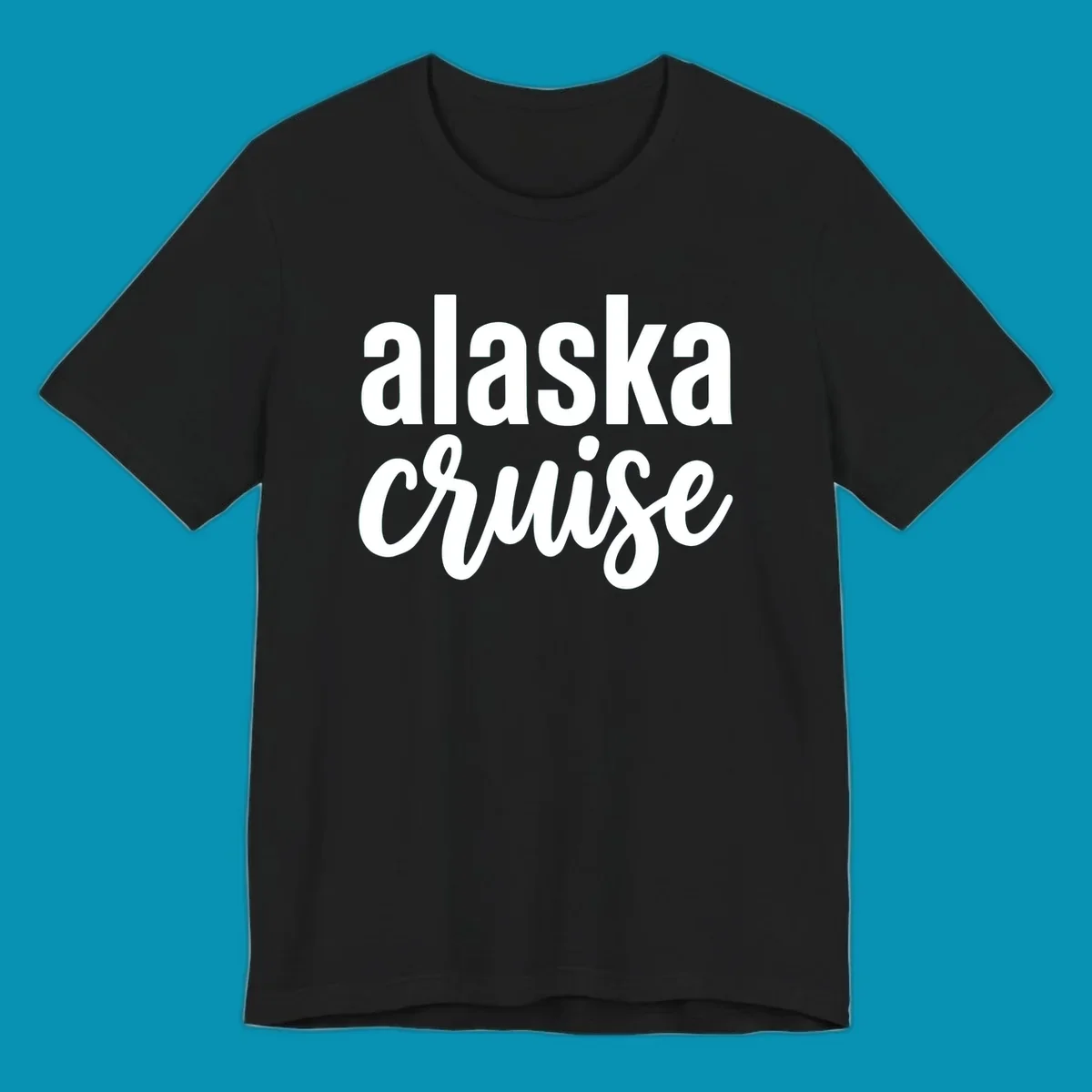 Bold white text reading 'alaska cruise' on gray background, modern typography design for cruise apparel
