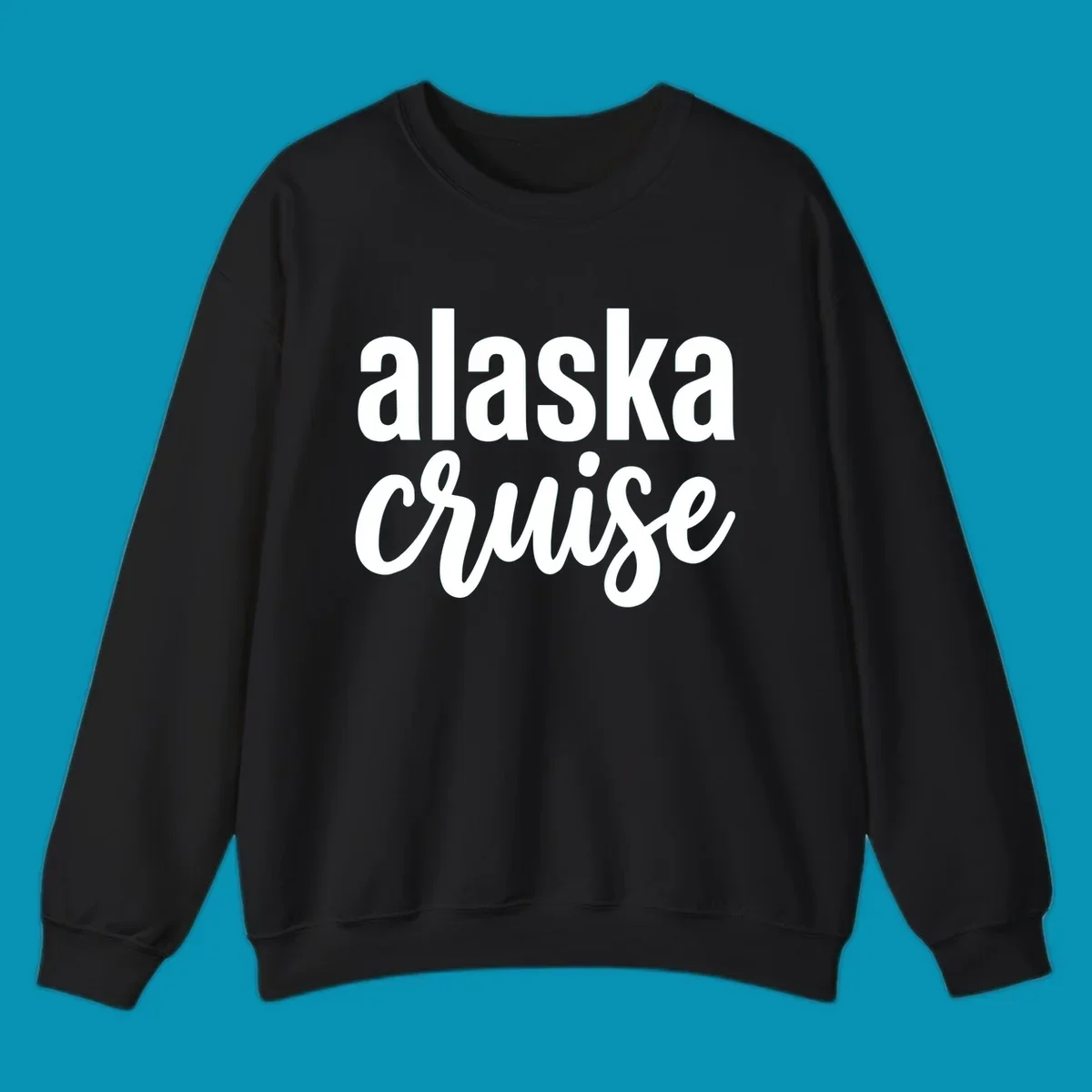 Bold white text reading 'alaska cruise' on gray background, modern typography design for cruise apparel