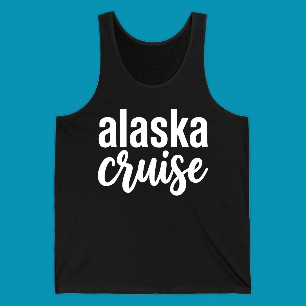 Bold white text reading 'alaska cruise' on gray background, modern typography design for cruise apparel