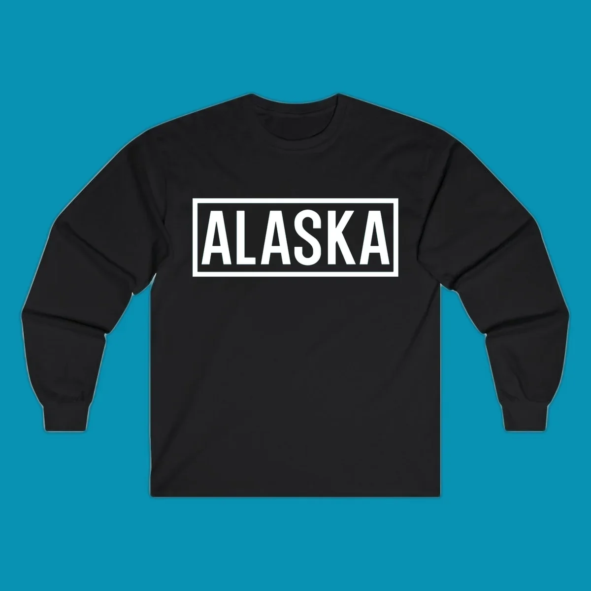 Bold white 'ALASKA' text centered in gray rectangular frame with white border—Alaska bold statement cruise design