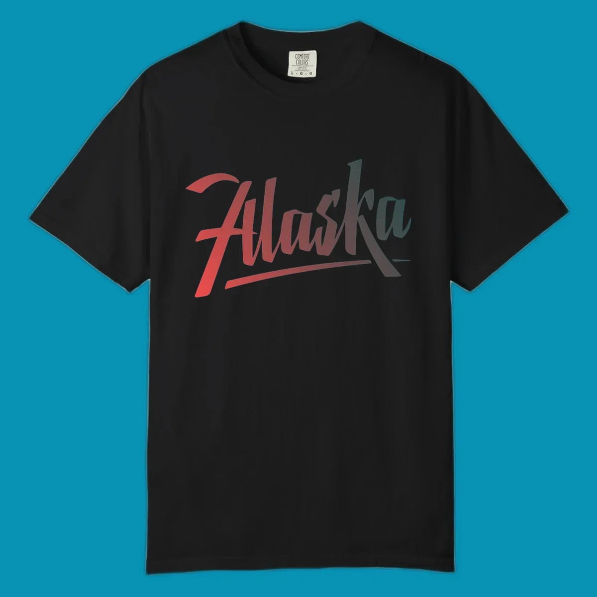 Colorful upward trending arrow design with wavy graph lines, transitioning from red to teal, symbolizing Alaska cruise excitement and positive momentum.