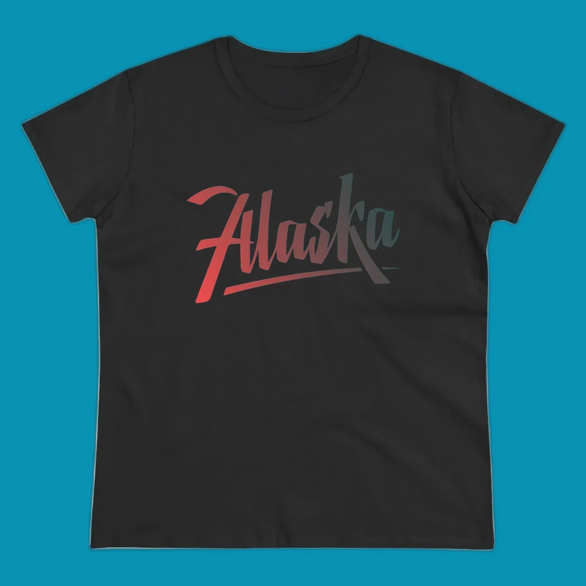 Colorful upward trending arrow design with wavy graph lines, transitioning from red to teal, symbolizing Alaska cruise excitement and positive momentum.