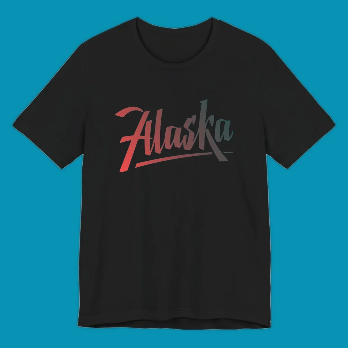 Colorful upward trending arrow design with wavy graph lines, transitioning from red to teal, symbolizing Alaska cruise excitement and positive momentum.