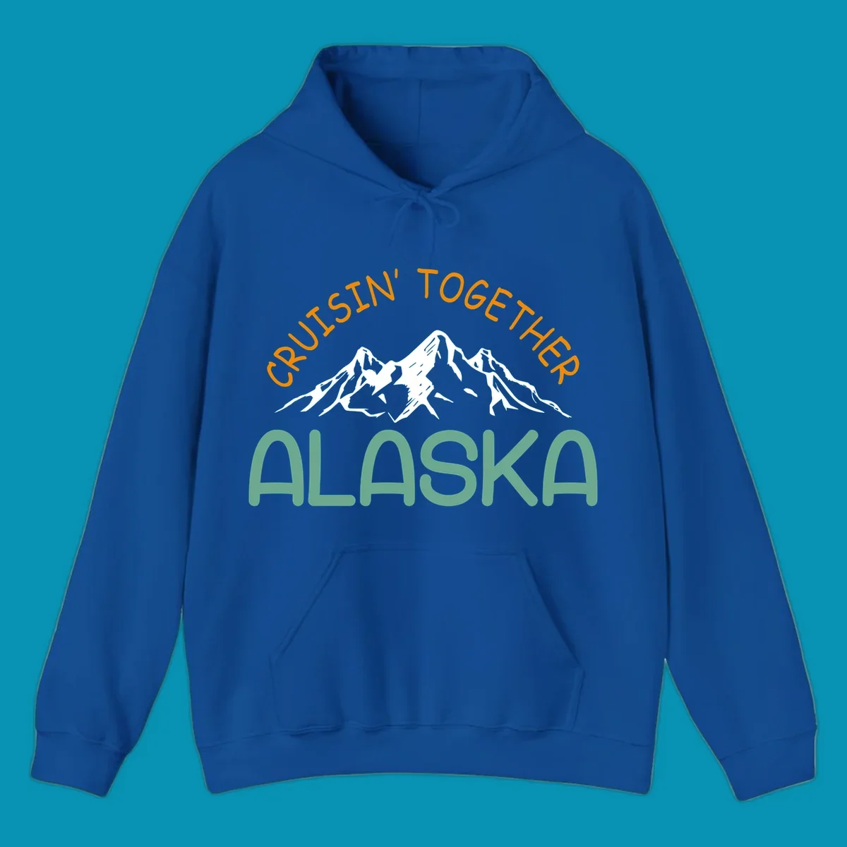 Cruisin Together Alaska design with orange and teal text for group cruise shirts