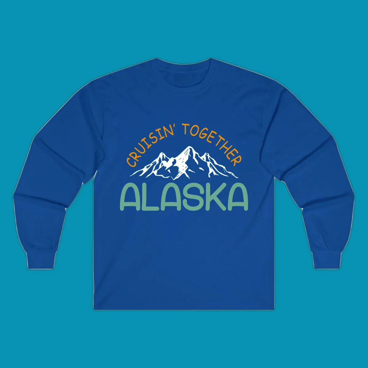 Cruisin Together Alaska design with orange and teal text for group cruise shirts