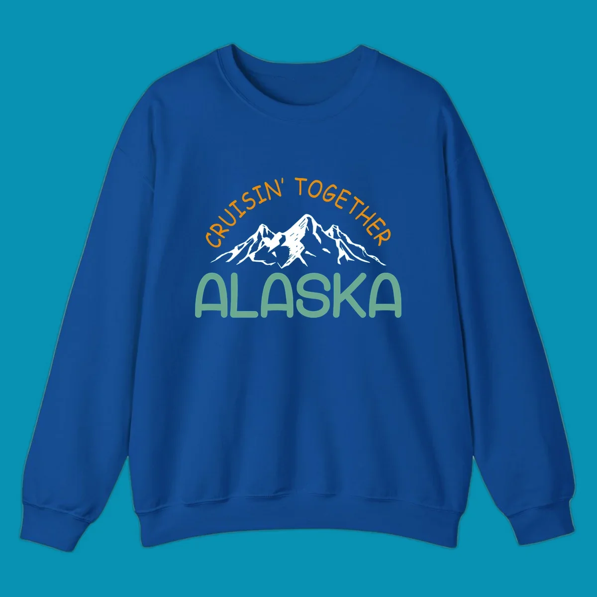 Cruisin Together Alaska design with orange and teal text for group cruise shirts
