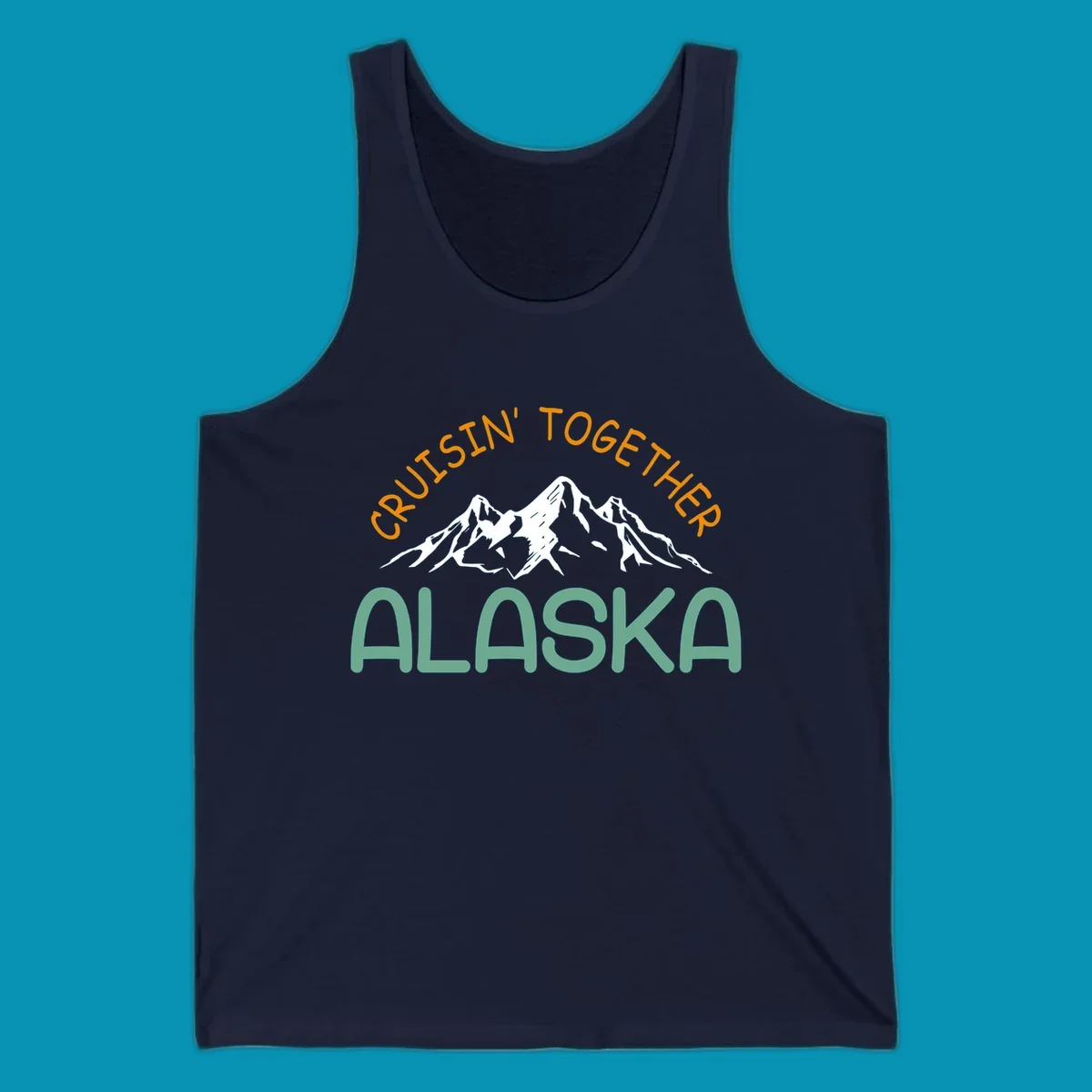 Cruisin Together Alaska design with orange and teal text for group cruise shirts