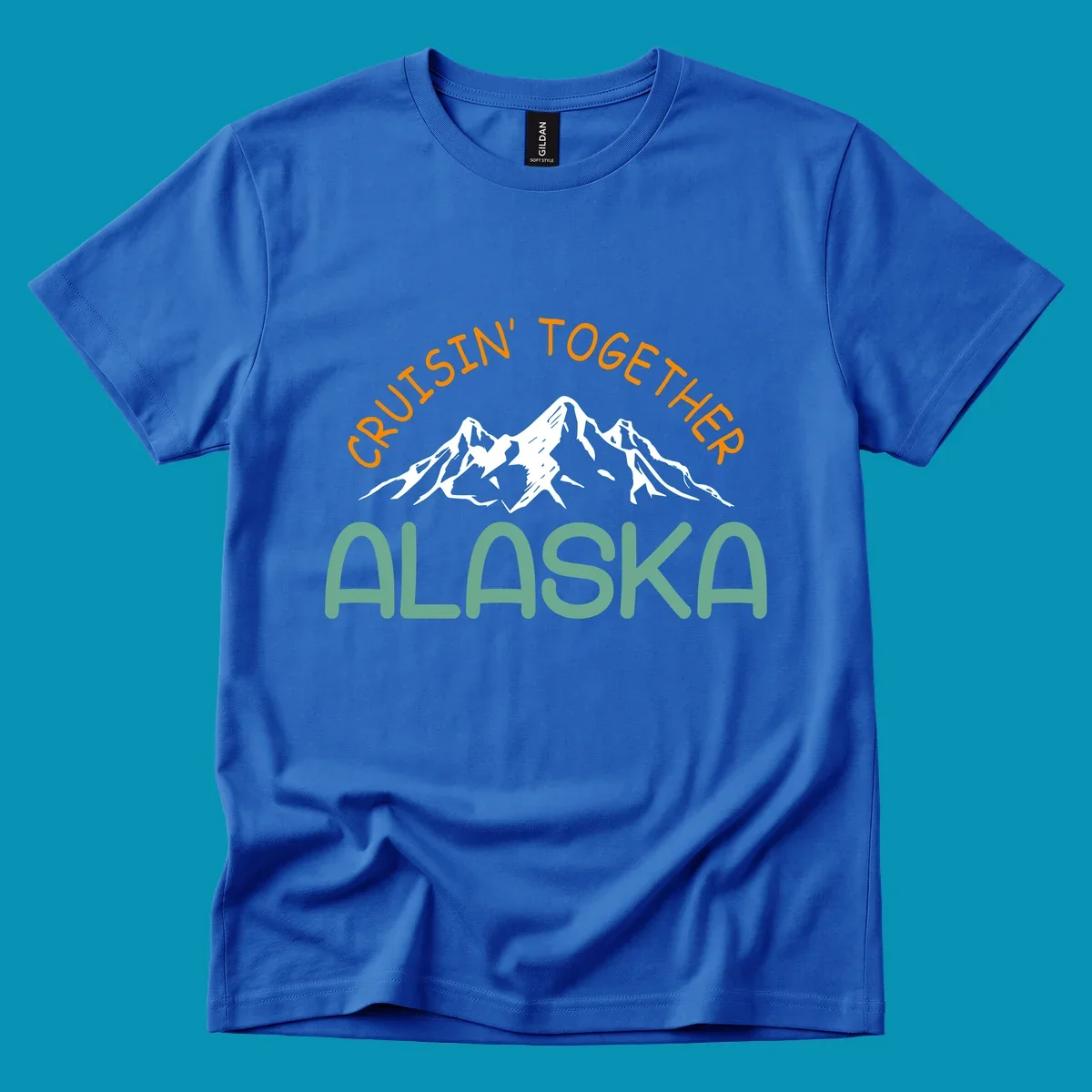 Cruisin Together Alaska design with orange and teal text for group cruise shirts