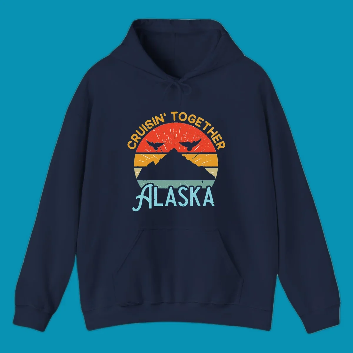 Retro vintage crab design with 'Crushin' Together Alaska' text in distressed style with horizontal color stripes