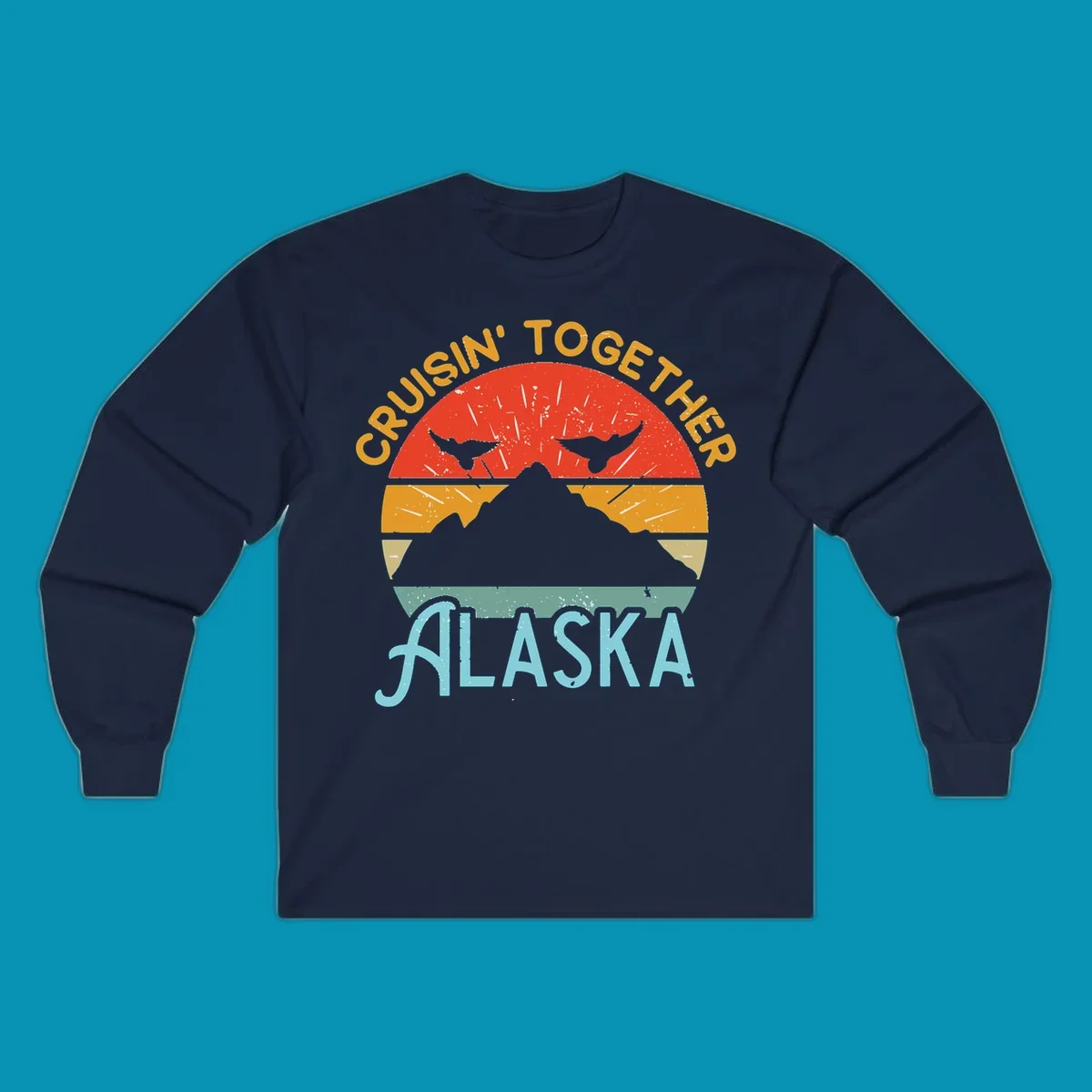 Retro vintage crab design with 'Crushin' Together Alaska' text in distressed style with horizontal color stripes
