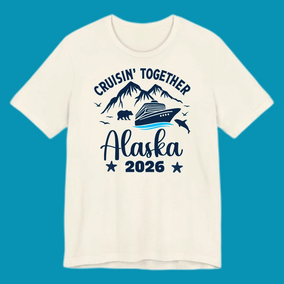 Minimalist design of two flowing blue curved lines representing Alaska ocean waves on white background