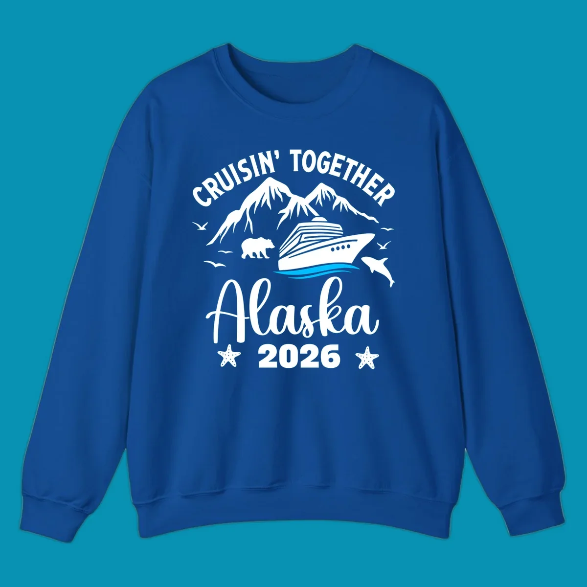 Minimalist design of two flowing blue curved lines representing Alaska ocean waves on white background