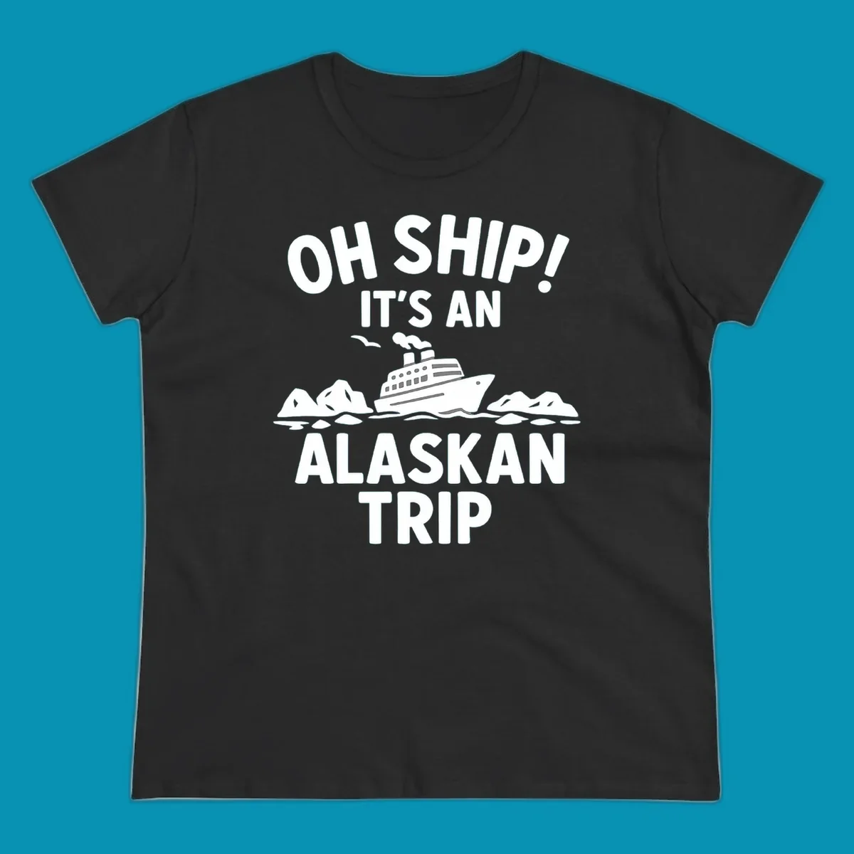 Oh ship alaskan cruise design with cruise ship sailing through icebergs and arctic waters with seagulls