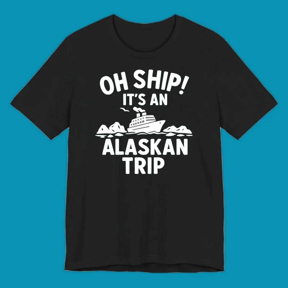 Oh ship alaskan cruise design with cruise ship sailing through icebergs and arctic waters with seagulls