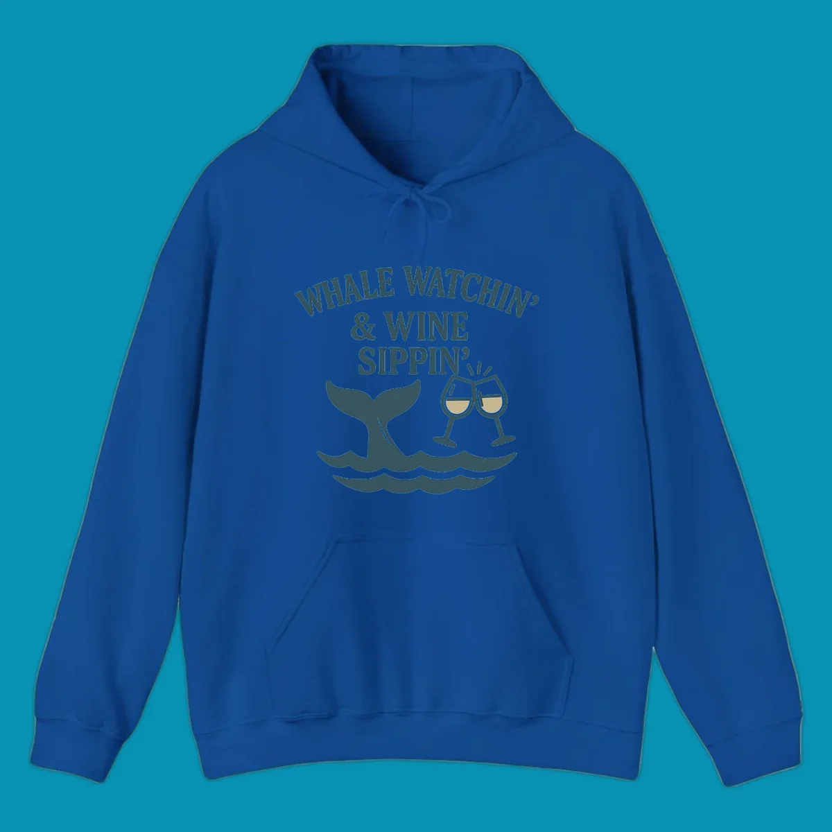 Whale tail and wine glasses illustration with text 'Whale Watchin' & Wine Sippin' for Alaska cruise shirts