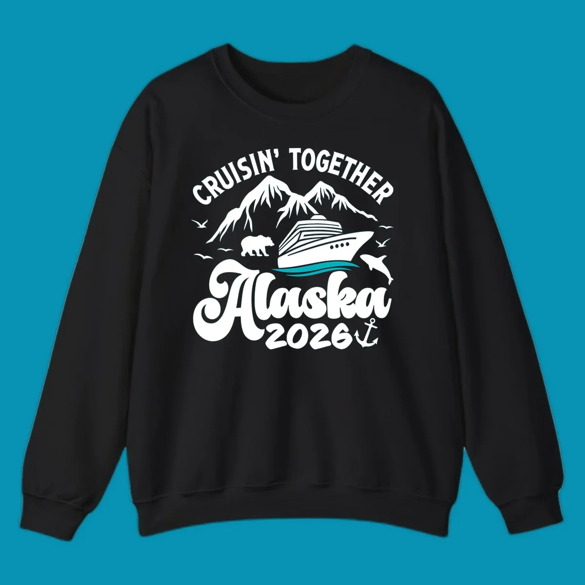 Minimalist teal ocean waves design featuring two flowing curved lines representing calm water movement on white background.