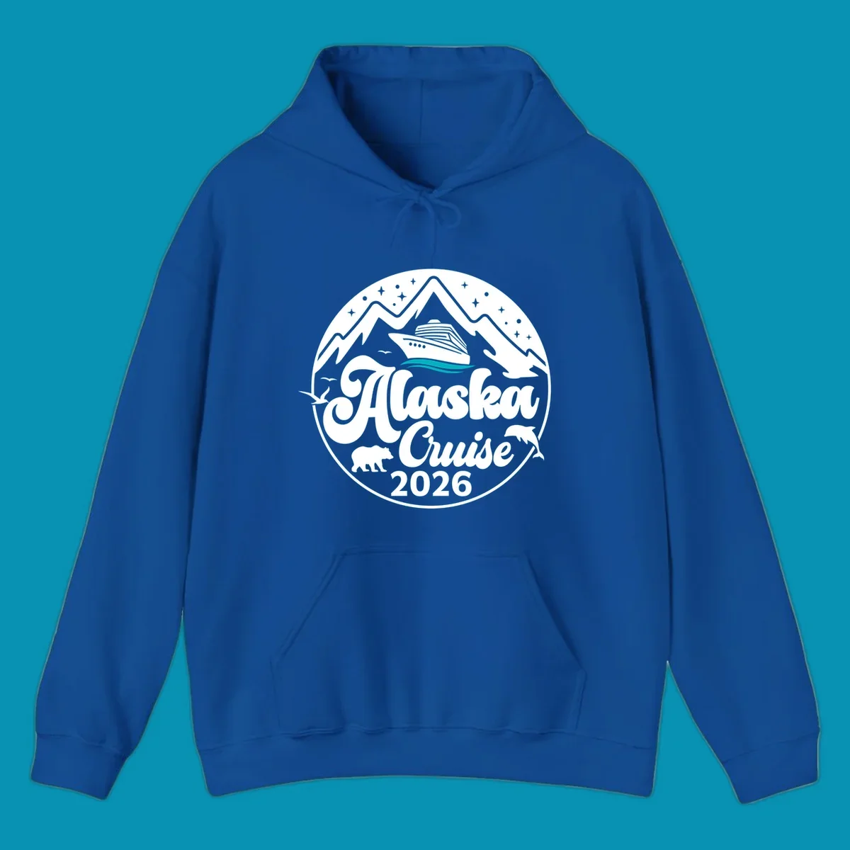 Minimalist teal and turquoise layered ocean waves design representing Alaska's coastal waters