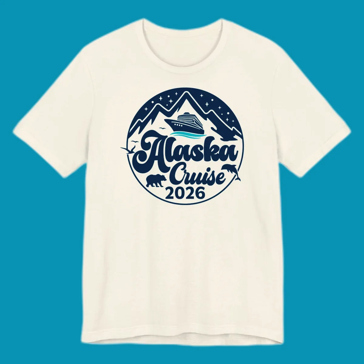 Minimalist teal and turquoise layered ocean waves design representing Alaska's coastal waters