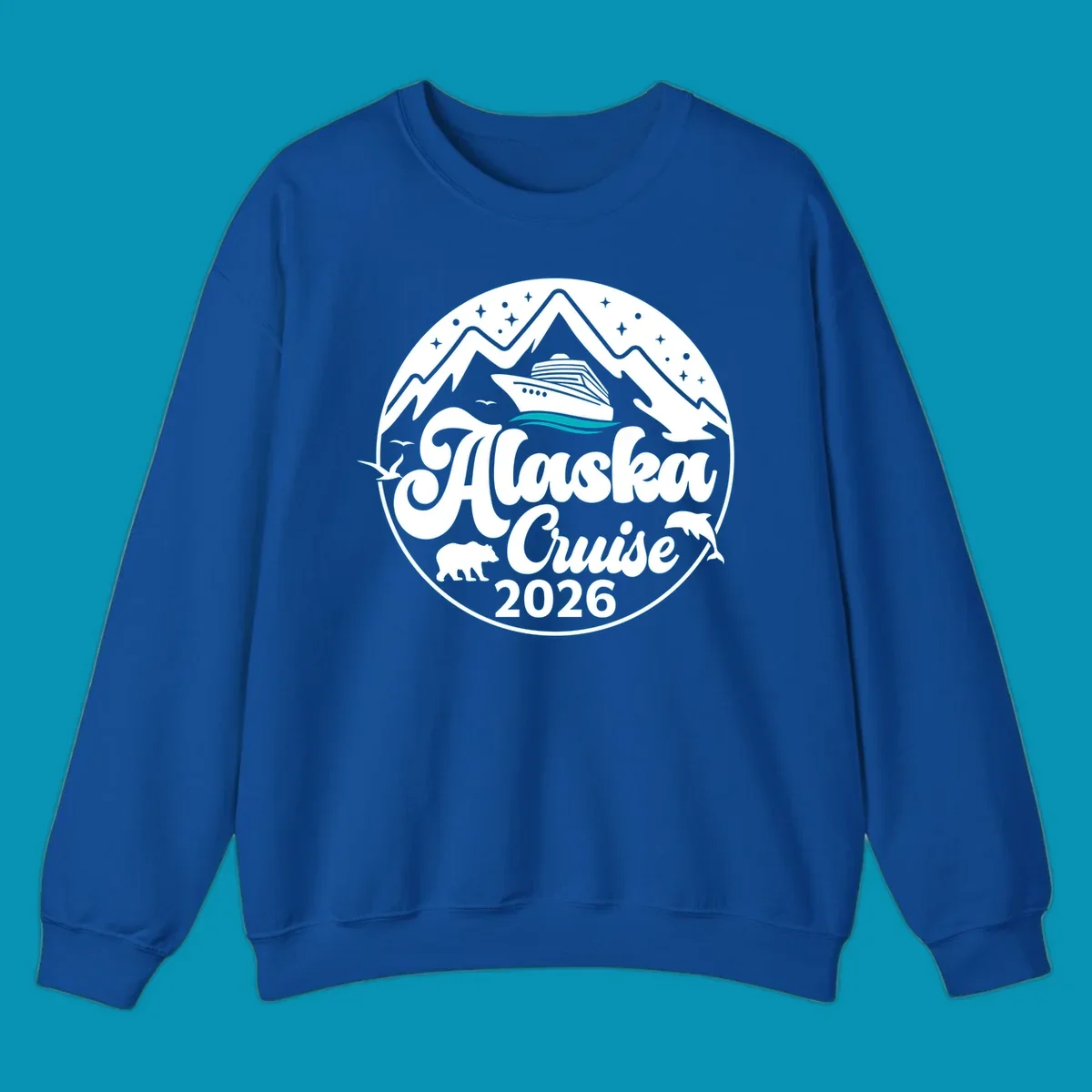 Minimalist teal and turquoise layered ocean waves design representing Alaska's coastal waters