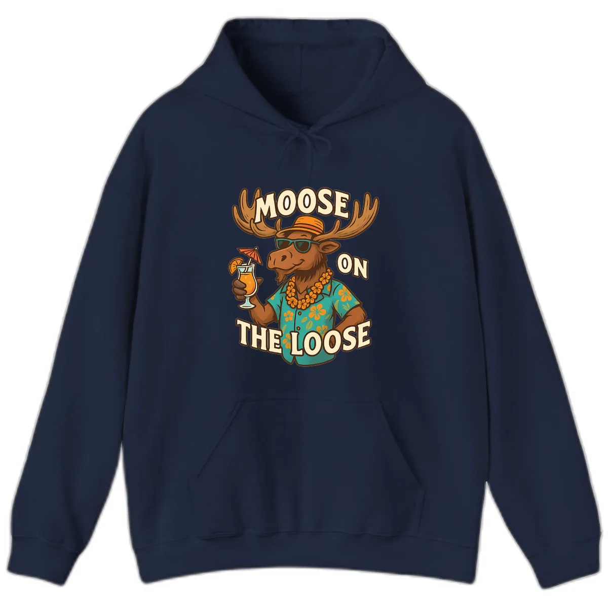 Moose On The Loose Tropical Hoodie in Navy