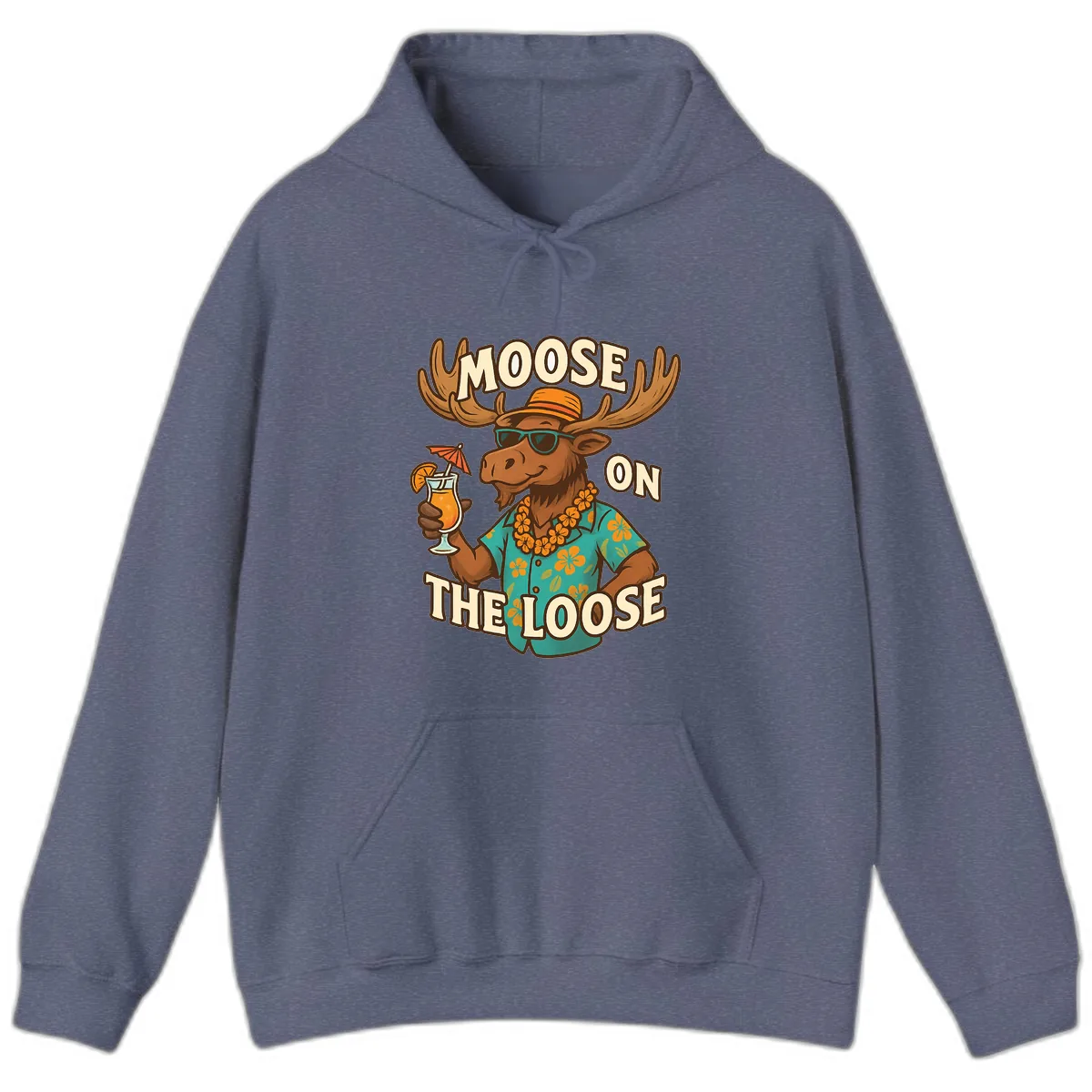Moose On The Loose Tropical Hoodie in Heather Navy