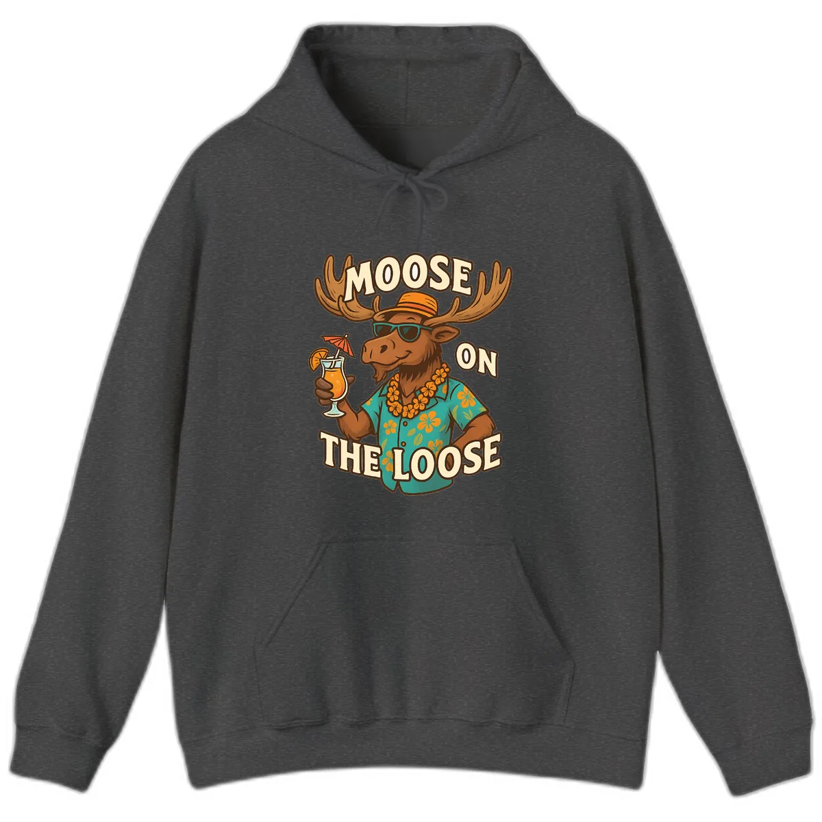 Moose On The Loose Tropical Hoodie in Dark Heather