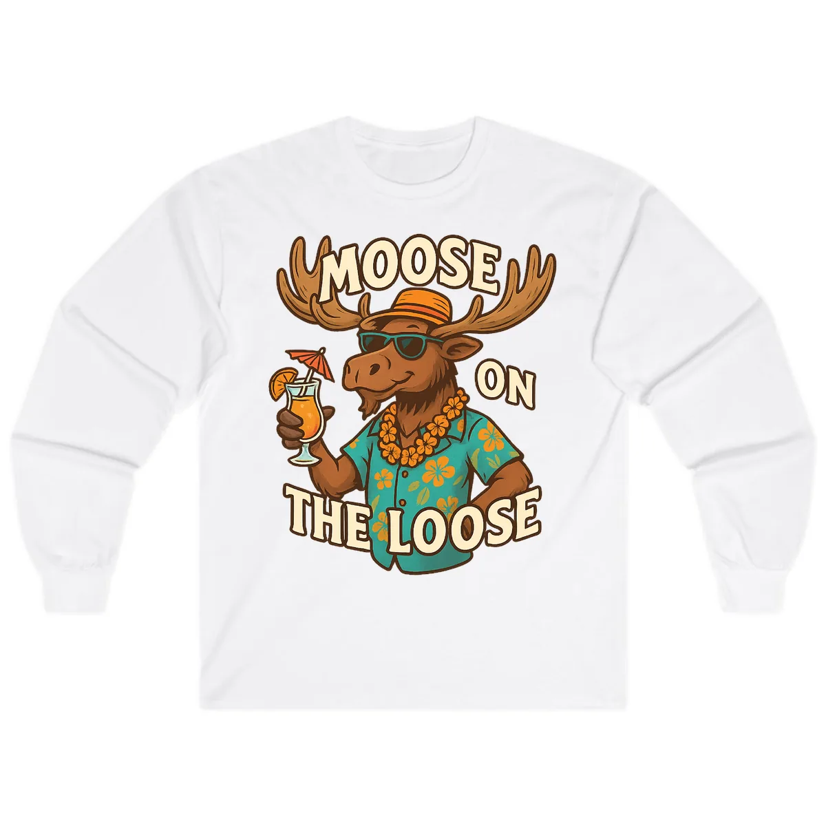Moose On The Loose Tropical Long Sleeve in White