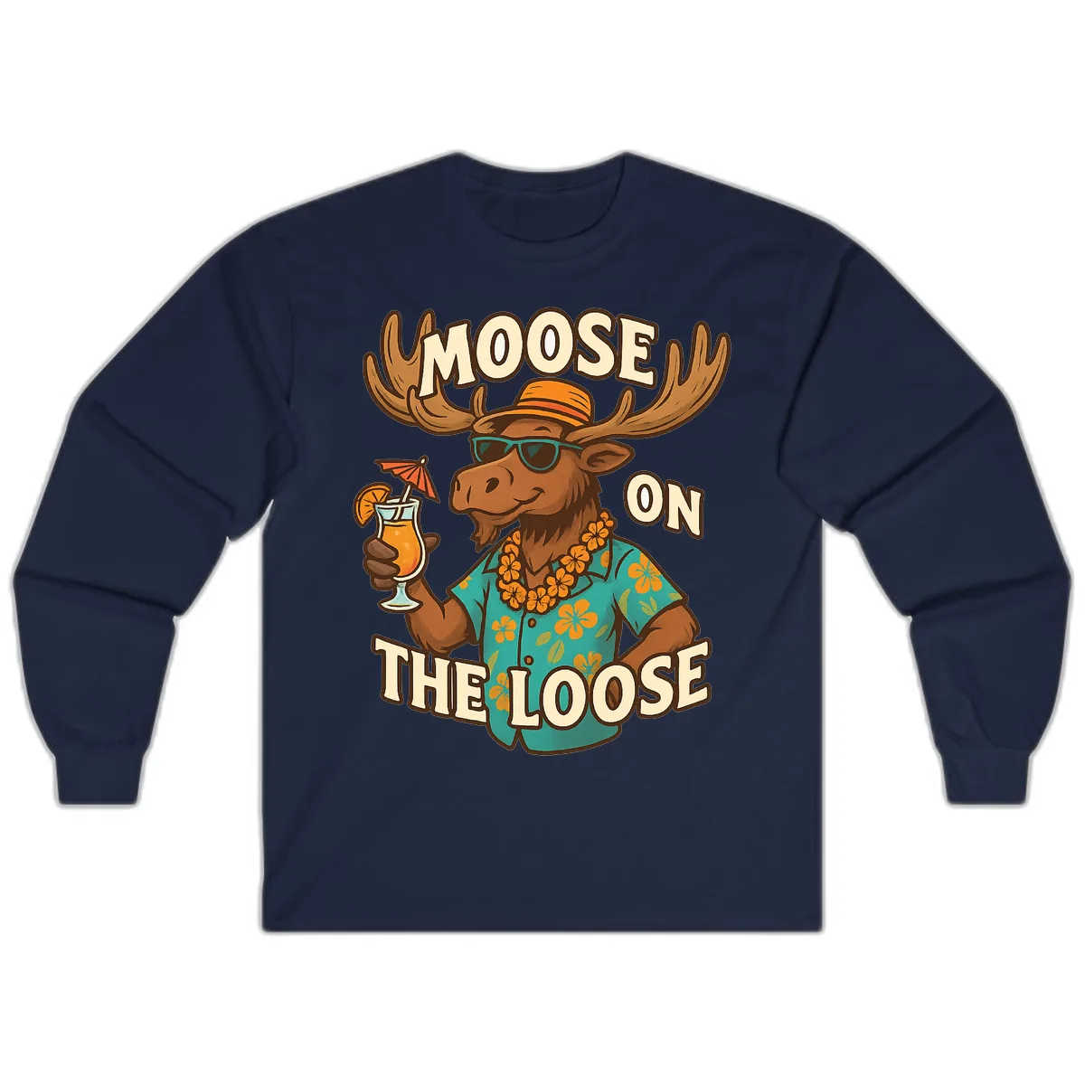 Moose On The Loose Tropical Long Sleeve in Navy