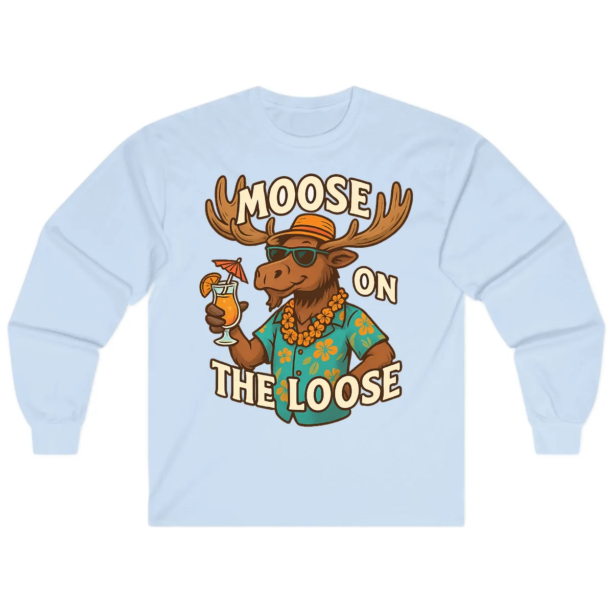 Moose On The Loose Tropical Long Sleeve in Light Blue