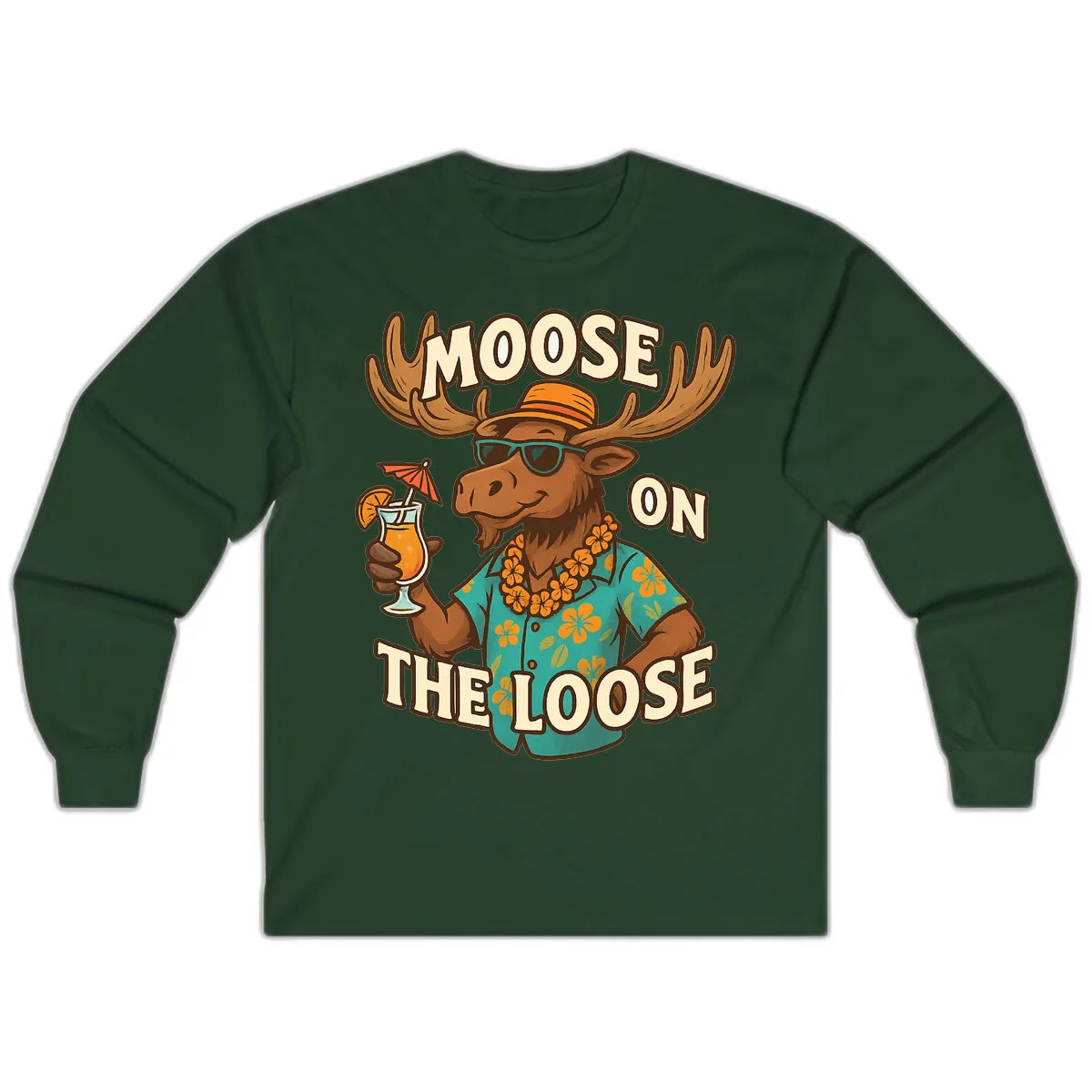 Moose On The Loose Tropical Long Sleeve in Forest Green