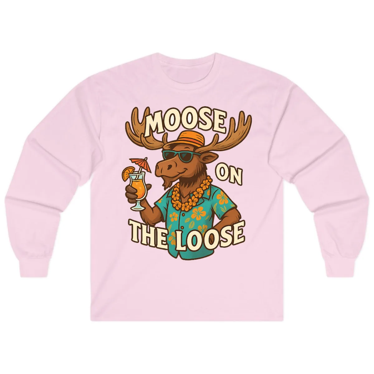 Moose On The Loose Tropical Long Sleeve in Light Pink