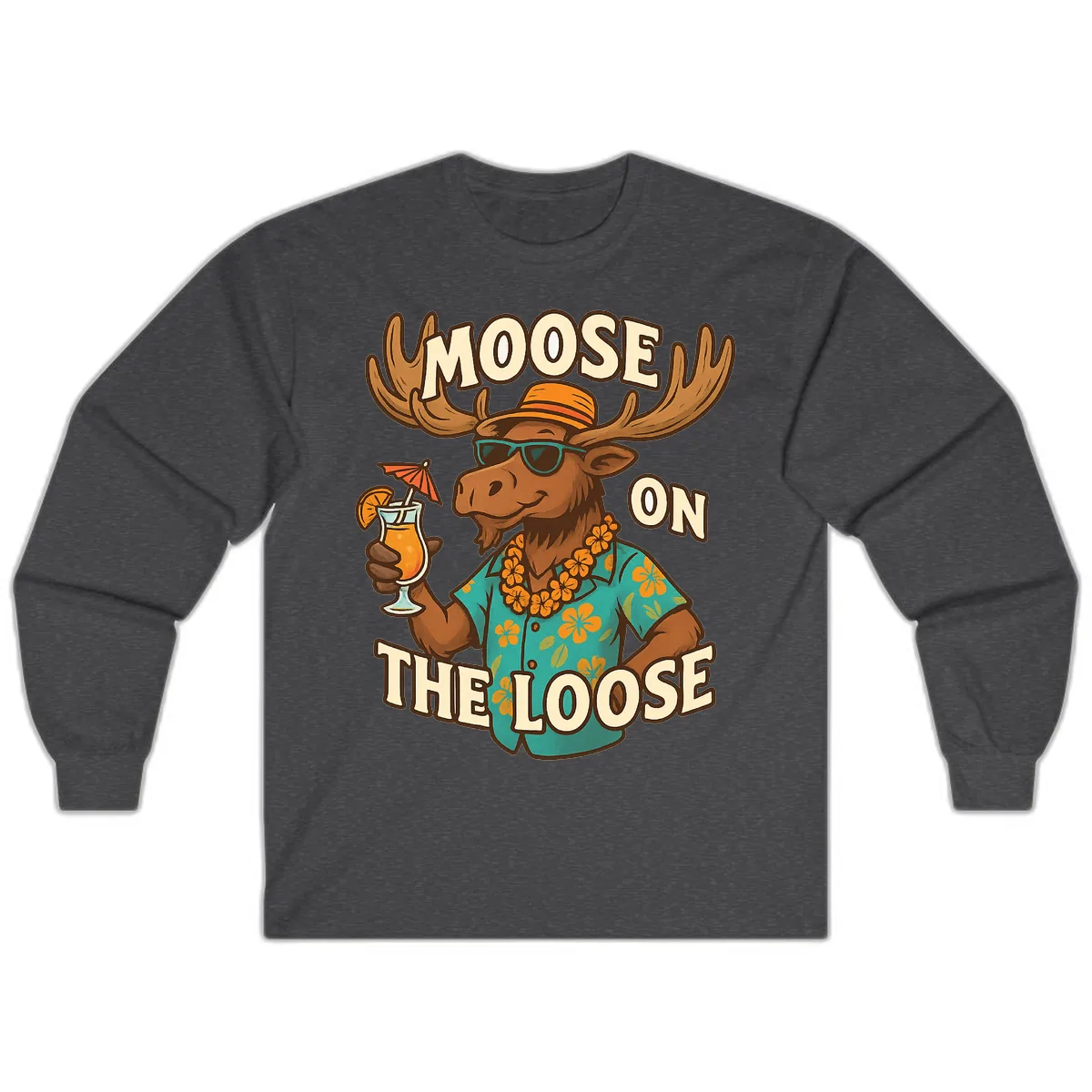 Moose On The Loose Tropical Long Sleeve in Dark Heather