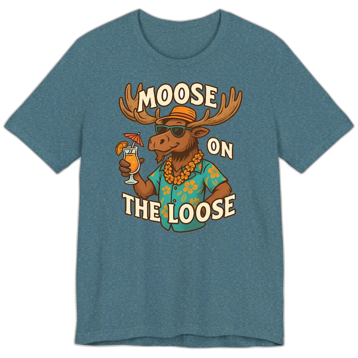 Moose On The Loose Tropical Premium T-Shirt in Heather Deep Teal