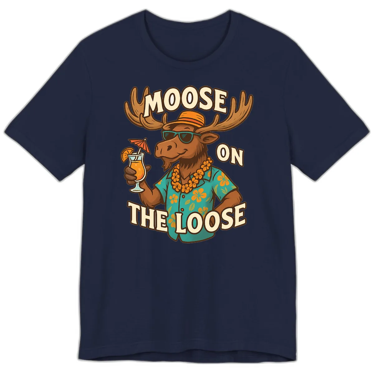 Moose On The Loose Tropical Premium T-Shirt in Navy