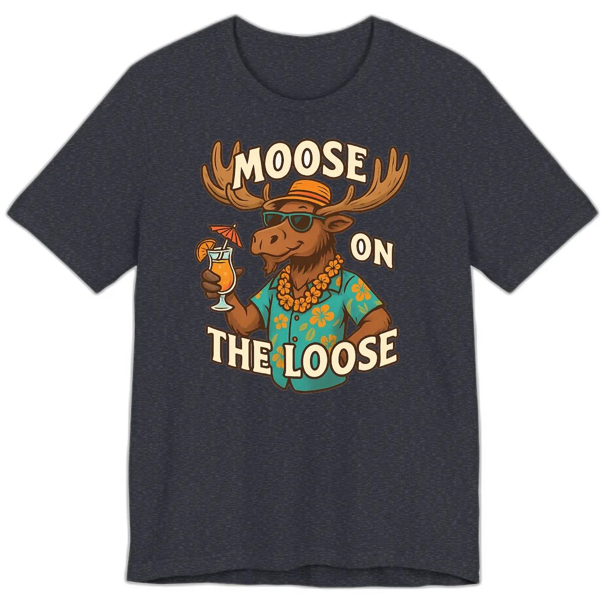 Moose On The Loose Tropical Premium T-Shirt in Heather Navy