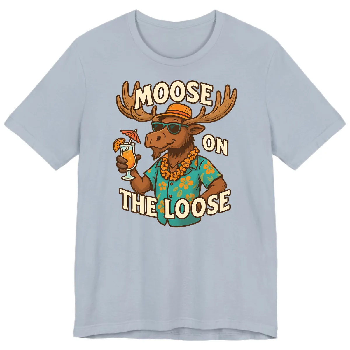 Moose On The Loose Tropical Premium T-Shirt in Light Blue