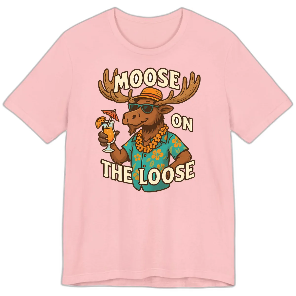 Moose On The Loose Tropical Premium T-Shirt in Pink