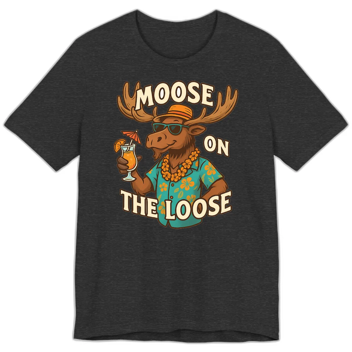 Moose On The Loose Tropical Premium T-Shirt in Dark Grey Heather